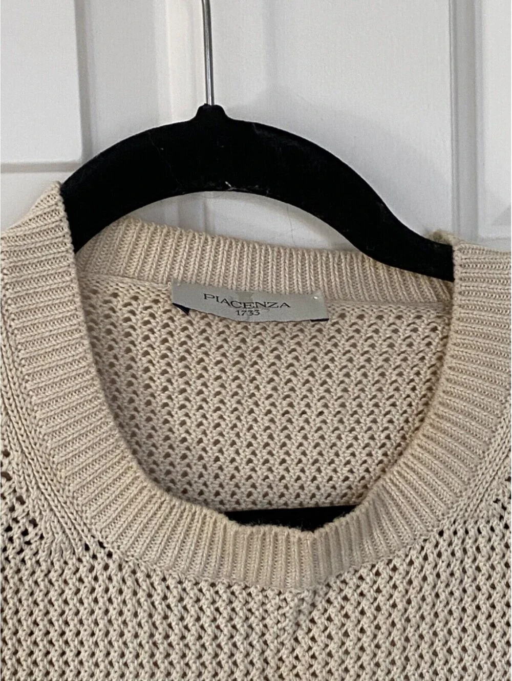 Piacenza 1733 Cotton Crochet Ivory Beige Fisherman Knit Sweater Vest Italy 46